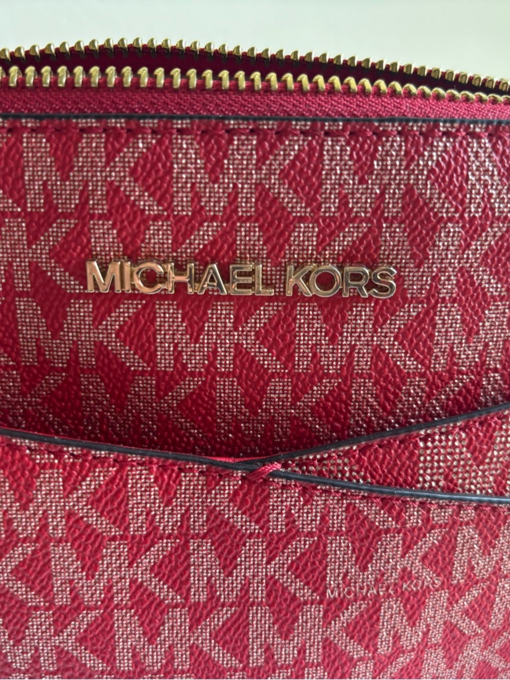 Michael Kors Red Signature Zip Cosmetic Pouch with Gold Hardware - Picture 2 of 3